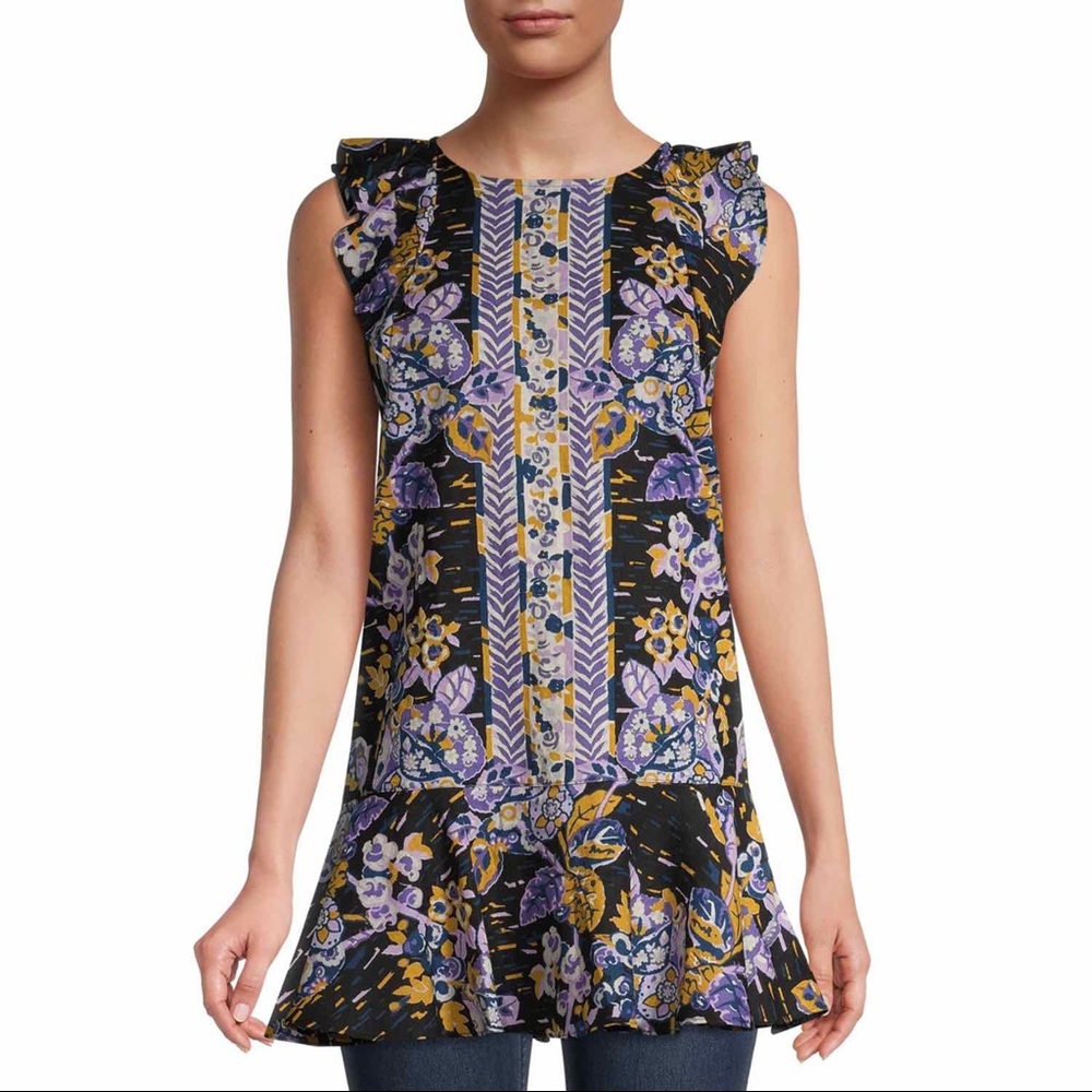 Free People Summer in Tulum Flutter Sleeve Tunic Top